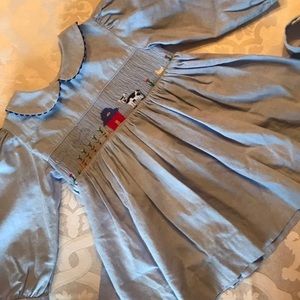 18mos Vintage Farm Smocked Dress cow barn chicks
